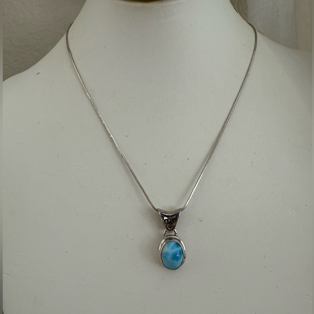 Genuine Larimar Solid Sterling Silver Pendant And… - image 3
